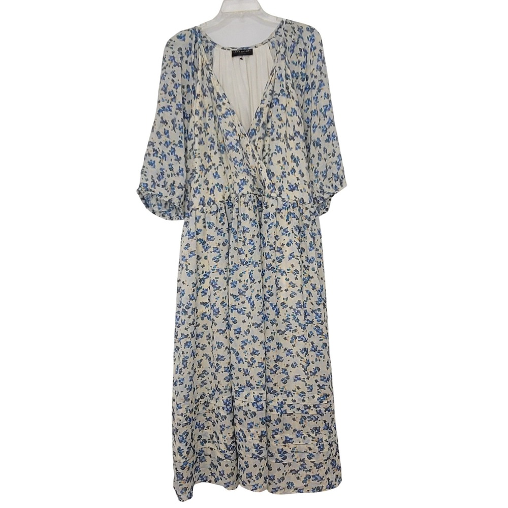 Lane Bryant Cream Midi Dress with Blue Floral Print